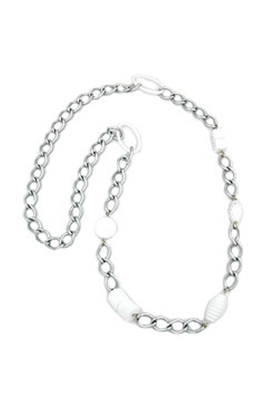 NECKLACE WIDE CURB CHAIN WHITE PEARL 90CM