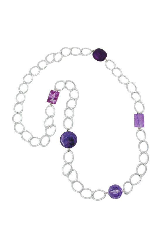 NECKLACE WIDE CURB CHAIN LILAC PEARL 100CM