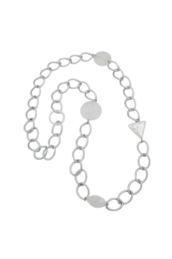 NECKLACE WIDE CURB CHAIN CRYSTAL PEARL 90CM