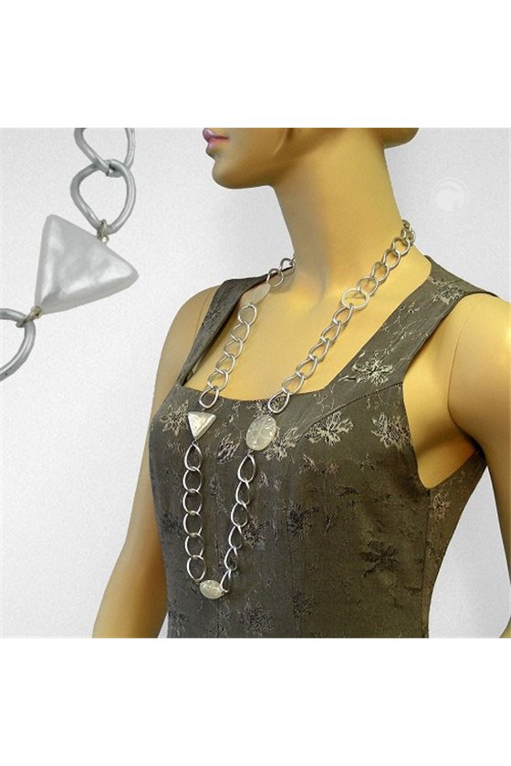 NECKLACE WIDE CURB CHAIN CRYSTAL PEARL 90CM