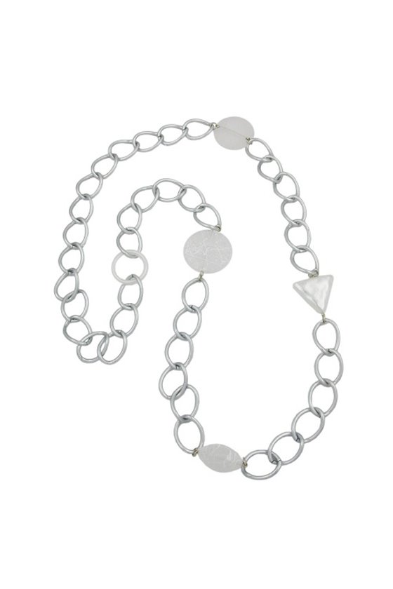 NECKLACE WIDE CURB CHAIN CRYSTAL PEARL 90CM