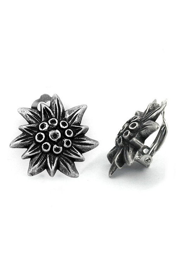 CLIP-ON EARRING ANTIQUE SILVER EDELWEISS FLOWER