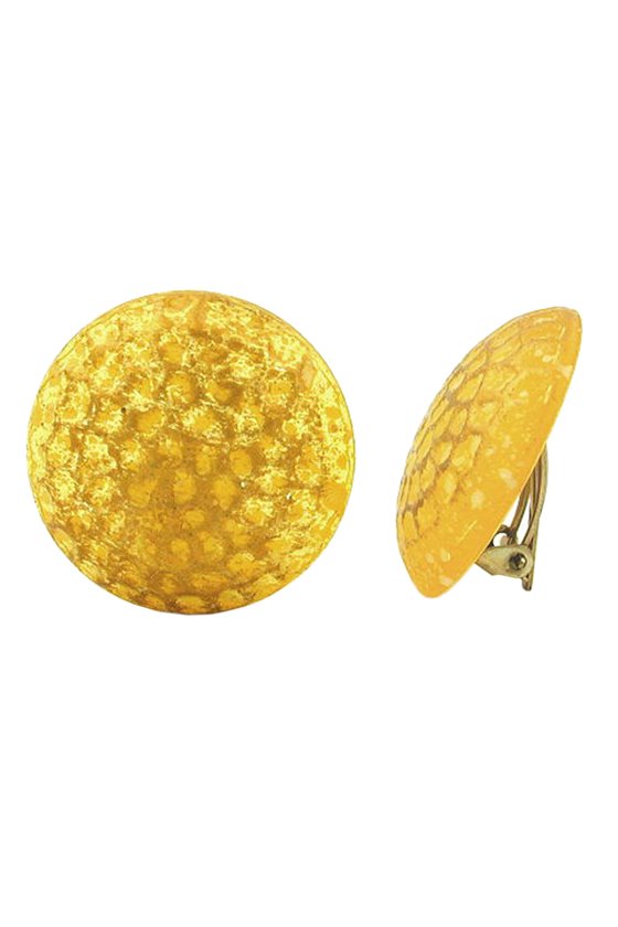 CLIP-ON EARRING ROUND YELLOW CHEQUER PATTERNED MATTE 30MM