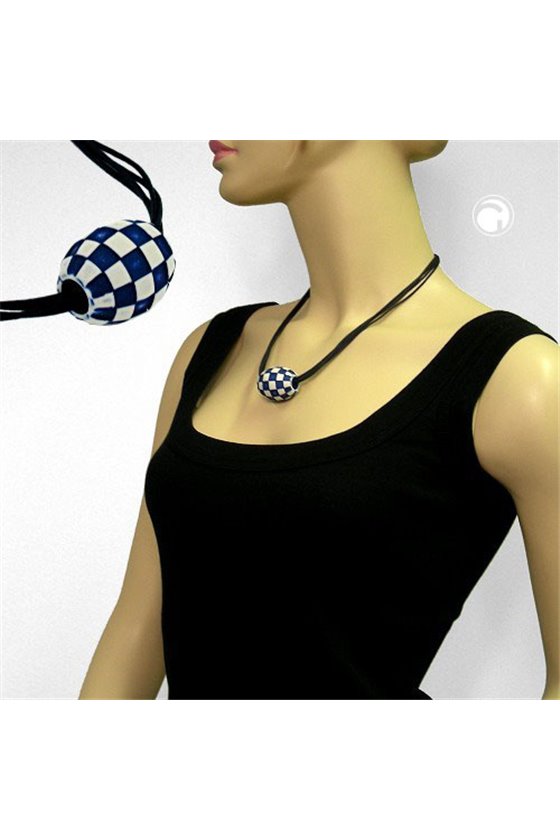 NECKLACE OLIVE IVORY-BLUE & GOLD 50CM