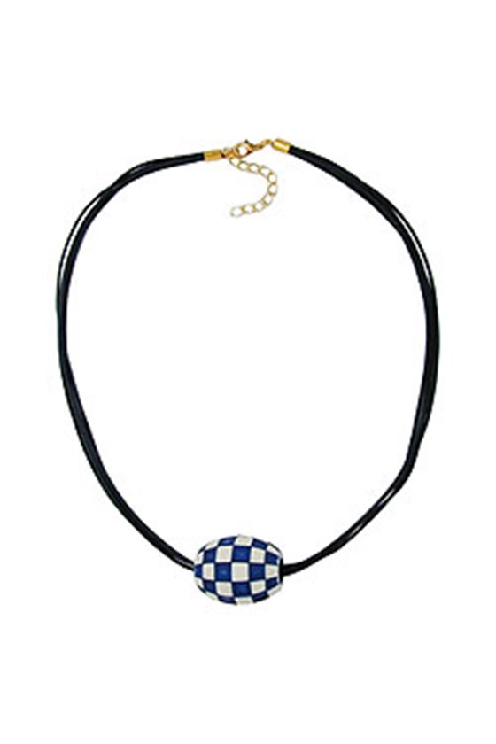 NECKLACE OLIVE IVORY-BLUE & GOLD 50CM