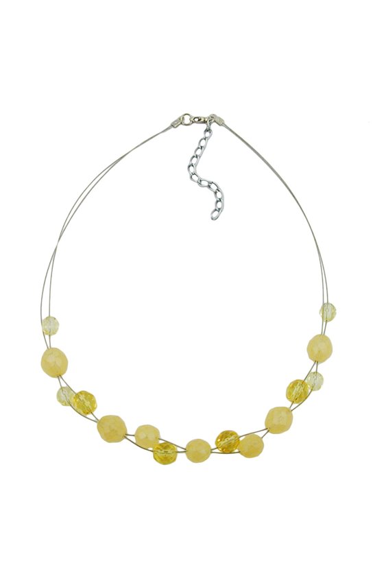 NECKLACE YELLOW GLASS BEADS ON COATED FLEXIBLE WIRE