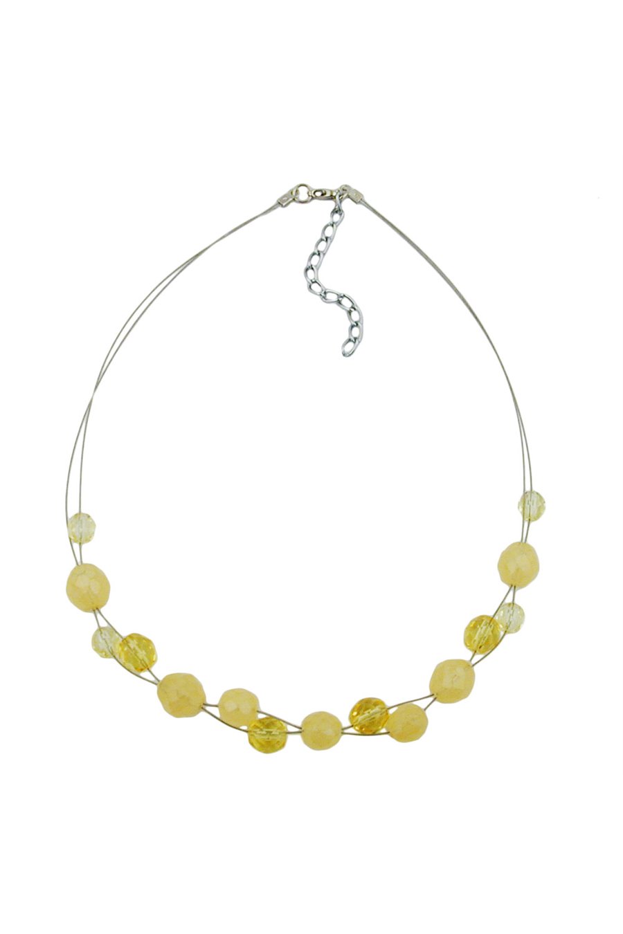 NECKLACE YELLOW GLASS BEADS ON COATED FLEXIBLE WIRE
