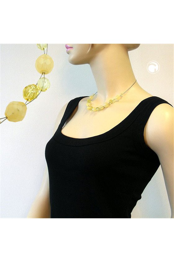 NECKLACE YELLOW GLASS BEADS ON COATED FLEXIBLE WIRE