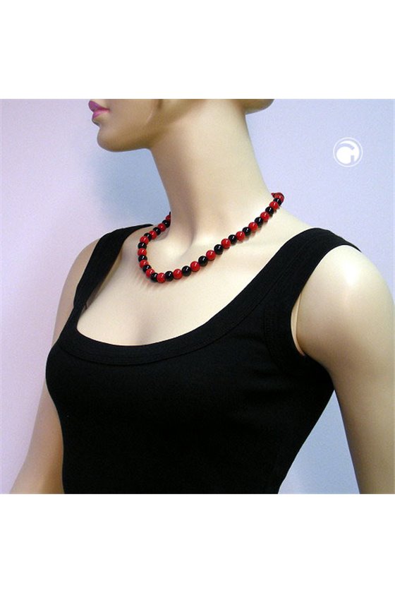 NECKLACE BEAD CHAIN BEADS 10MM RED-BLACK 50CM