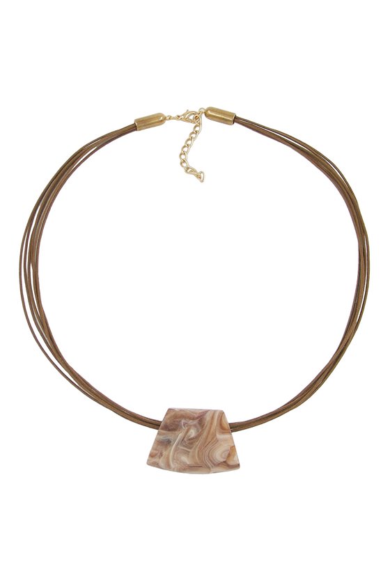 NECKLACE TRAPEZIUM BEIGE MARBLED 45CM