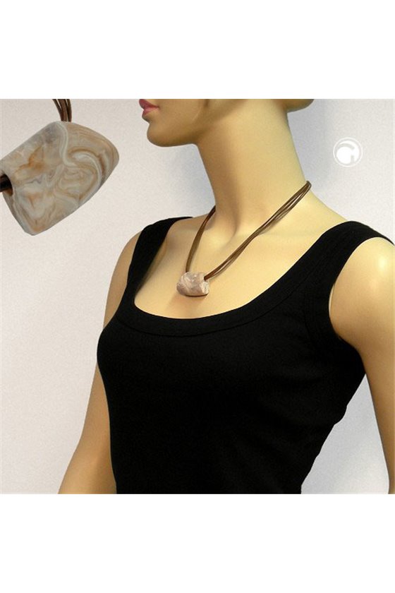 NECKLACE TRAPEZIUM BEIGE MARBLED 45CM