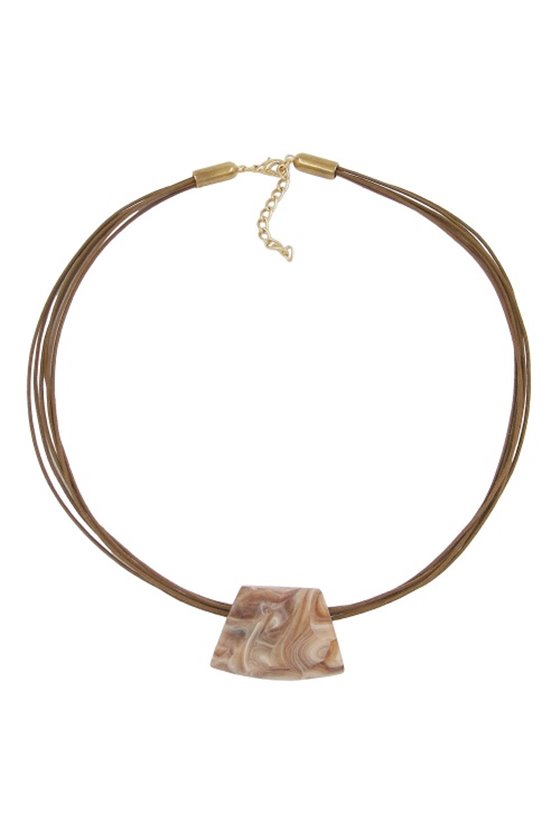 NECKLACE TRAPEZIUM BEIGE MARBLED 45CM