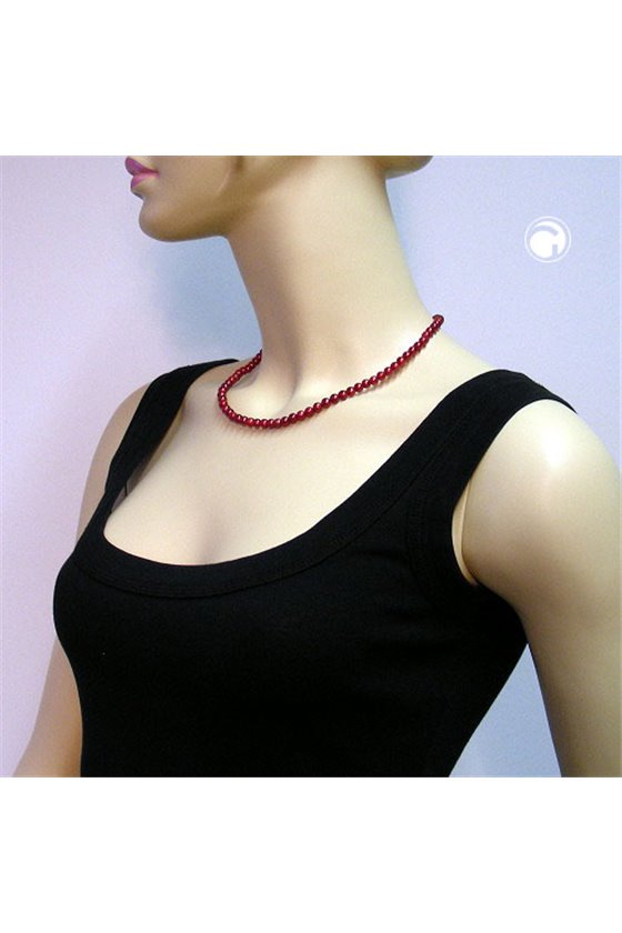 NECKLACE BEADS 6MM SILKY/ WINE/ RED