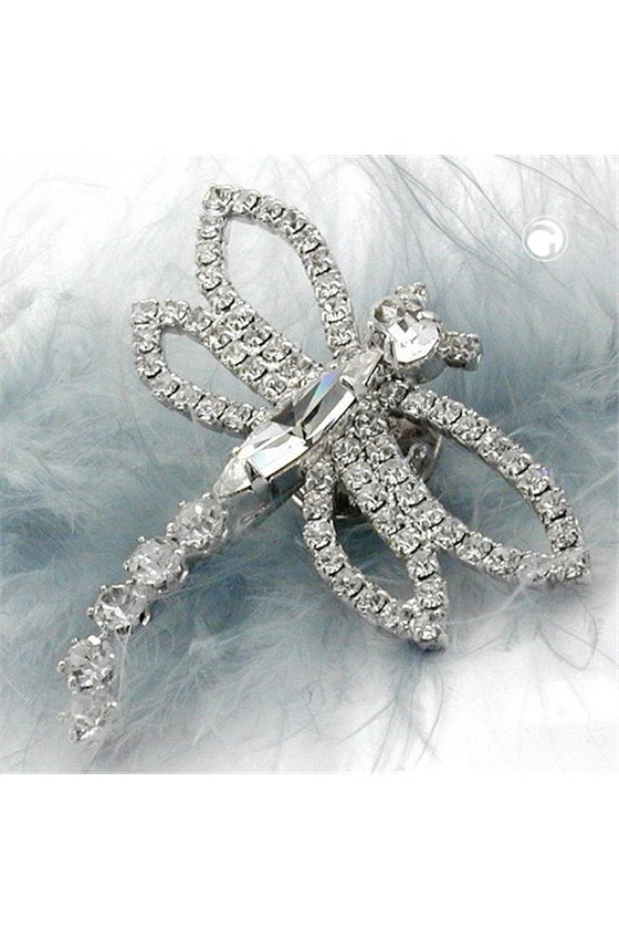 CLUTCH PIN BROOCH RHINESTONE DRAGONFLY CRYSTAL SILVER