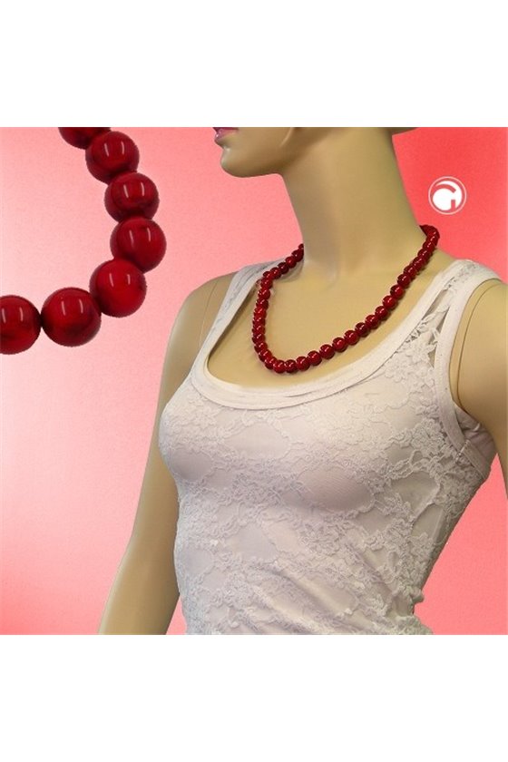 NECKLACE 10MM BEADS RASPBERRY-RED