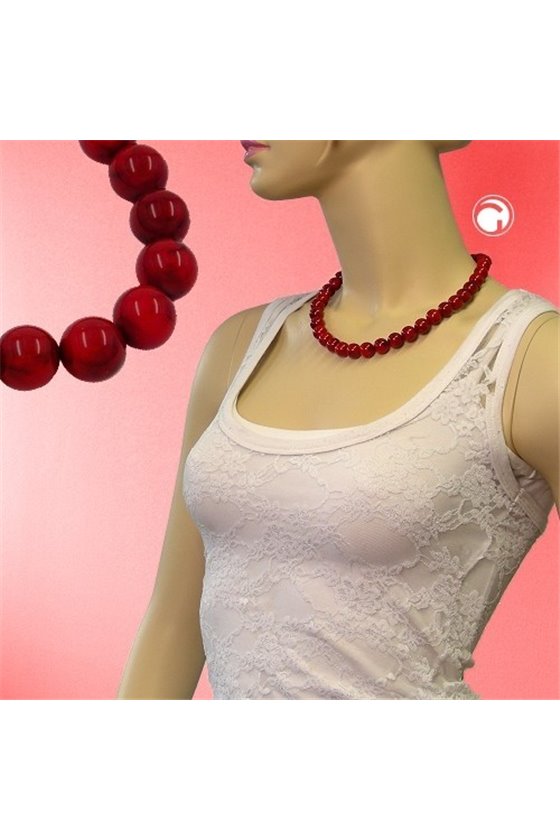 NECKLACE BEADS 10MM RASPBERRY-RED