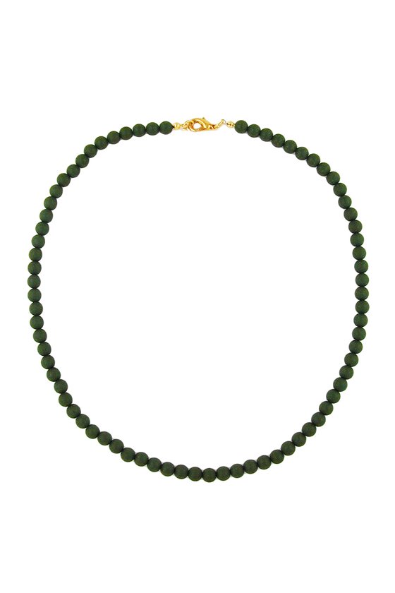 NECKLACE BEADS 8MM OLIVE GREEN