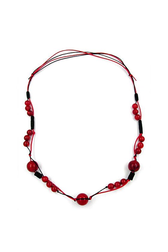 NECKLACE BEADS RED-BLACK CORD RED-BLACK