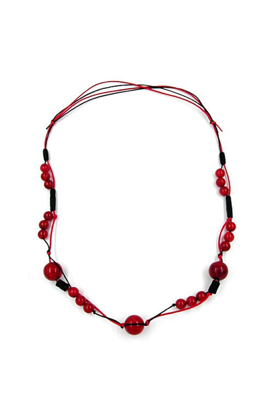 NECKLACE BEADS RED-BLACK CORD RED-BLACK