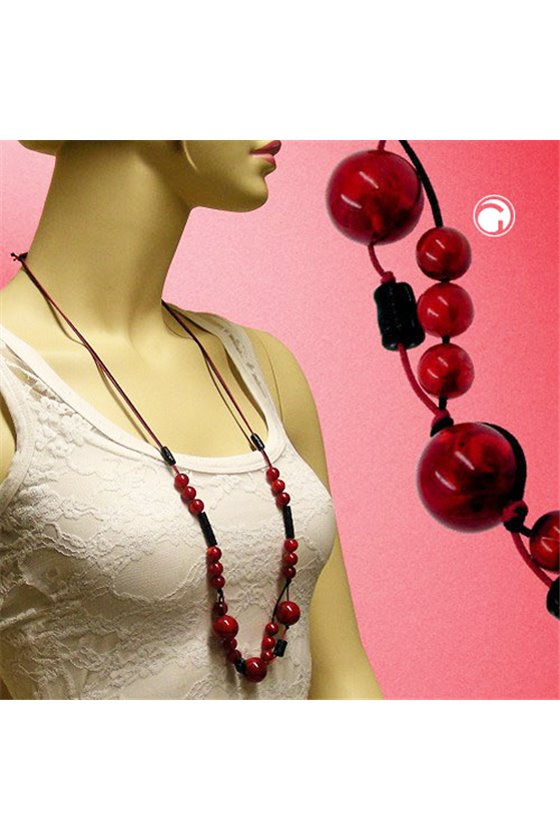 NECKLACE BEADS RED-BLACK CORD RED-BLACK