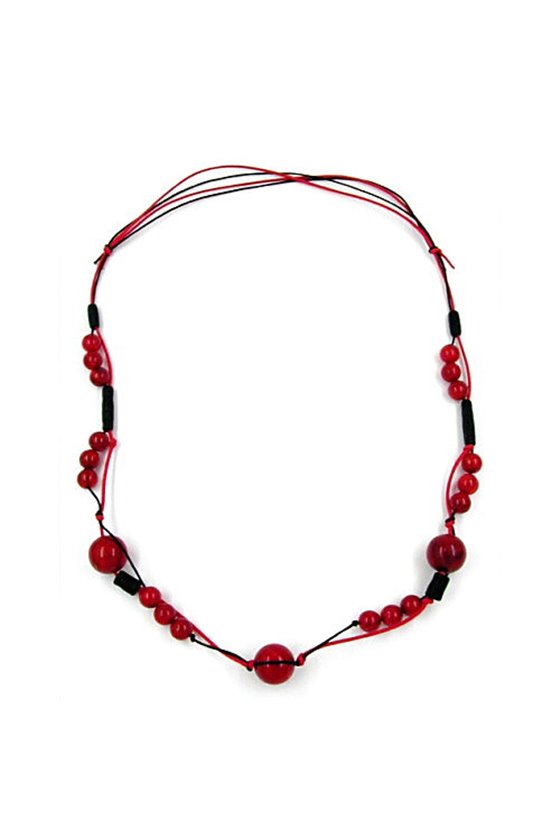 NECKLACE BEADS RED-BLACK CORD RED-BLACK