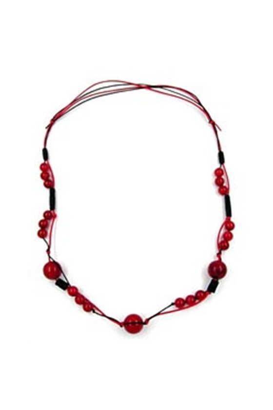 NECKLACE BEADS RED-BLACK CORD RED-BLACK