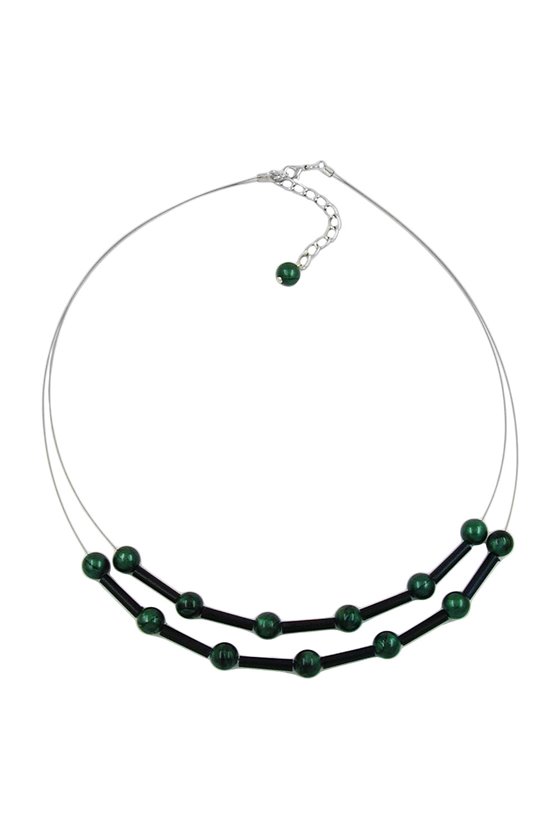 NECKLACE GREEN AND BLACK BEADS ON COATED FLEXIBLE WIRE