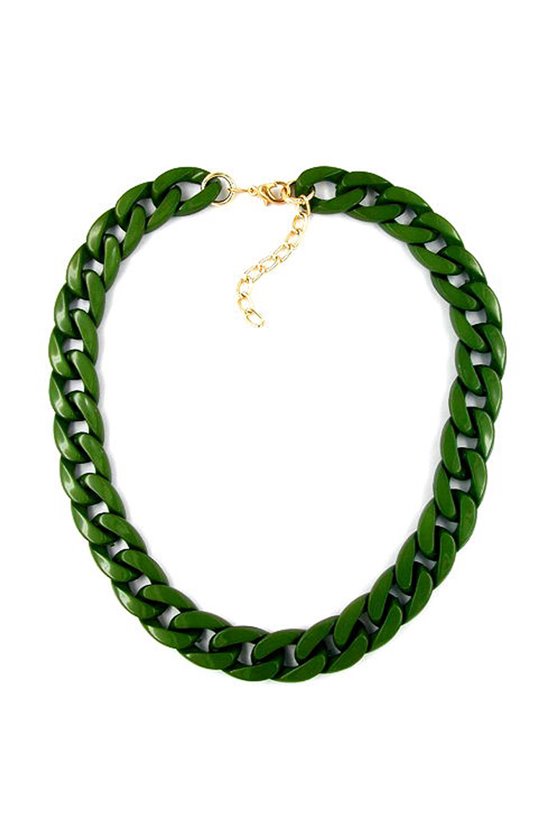 NECKLACE CURB CHAIN GREEN GLOSSY