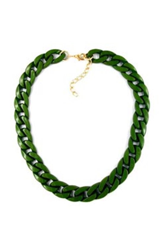 NECKLACE CURB CHAIN GREEN GLOSSY