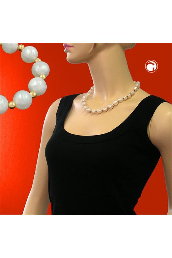 NECKLACE BEADS SILKY SHIMMERING WHITE