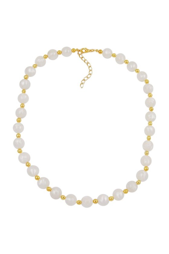 NECKLACE BEADS SILKY SHIMMERING WHITE