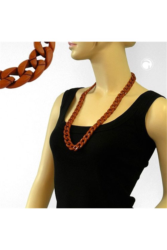 NECKLACE CURB CHAIN RED/BROWN SHINY