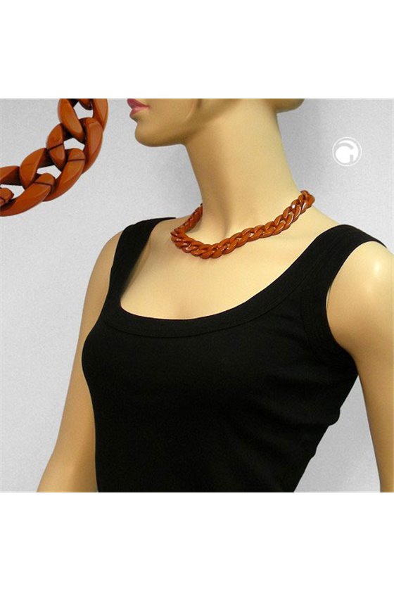 NECKLACE CURB CHAIN BROWN GLOSSY
