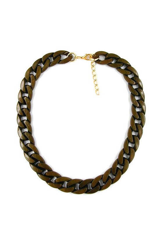 NECKLACE CURB CHAIN DARK OLIVE GREEN