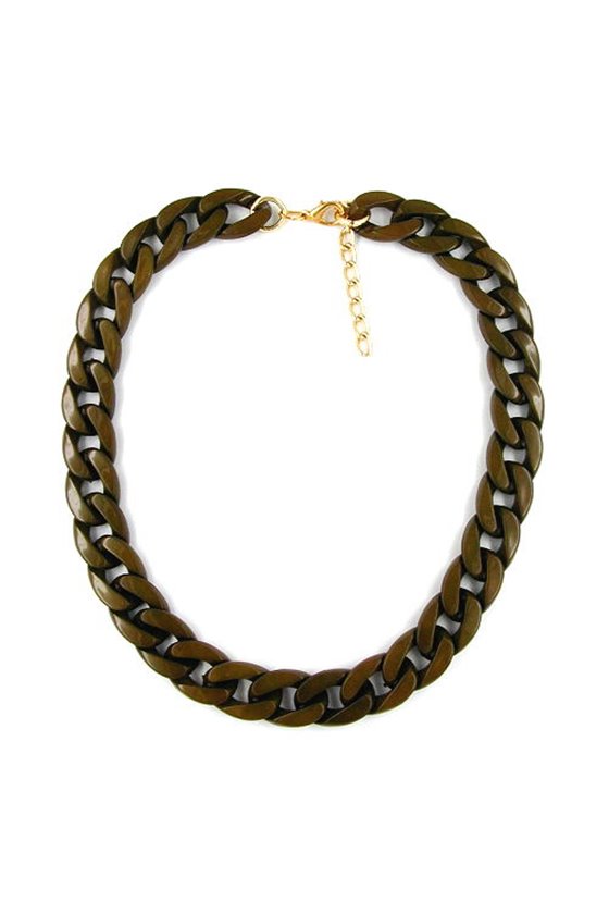 NECKLACE CURB CHAIN DARK OLIVE GREEN