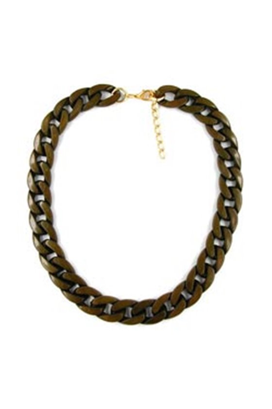 NECKLACE CURB CHAIN DARK OLIVE GREEN