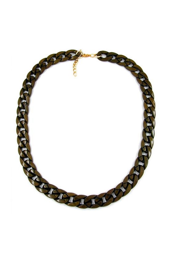NECKLACE CURB CHAIN OLIVE GREEN GLOSSY