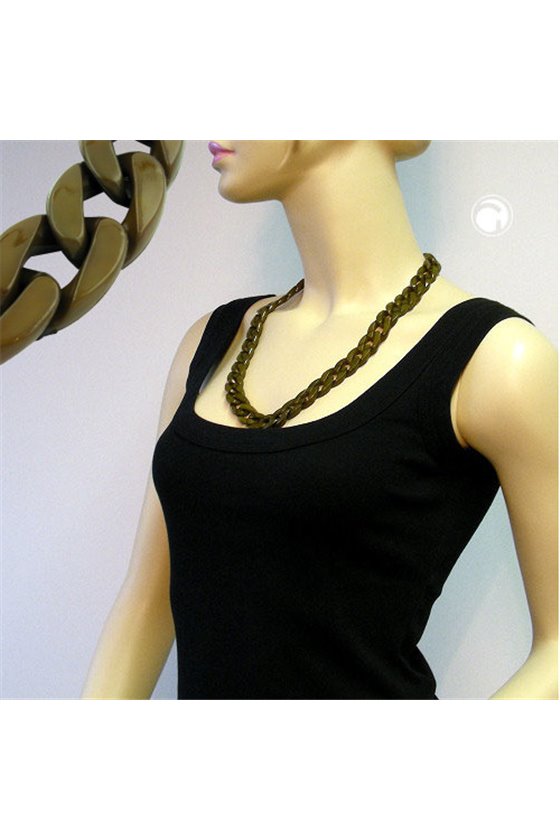 NECKLACE CURB CHAIN OLIVE GREEN GLOSSY