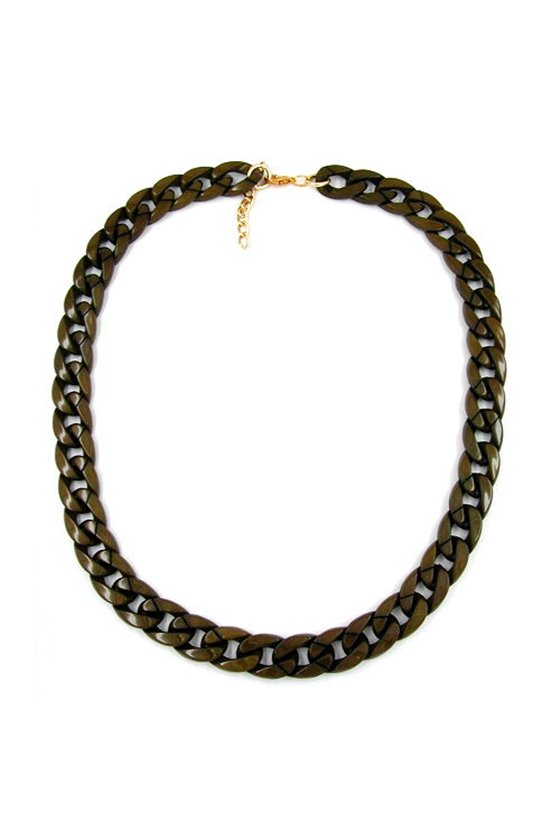 NECKLACE CURB CHAIN OLIVE GREEN GLOSSY