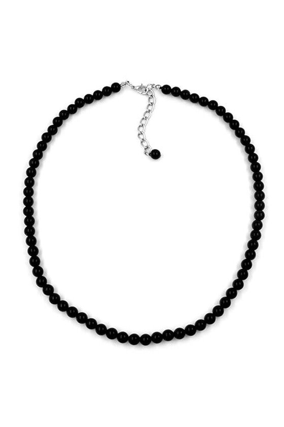 NECKLACE BEADS 6MM BLACK SHINY 40CM