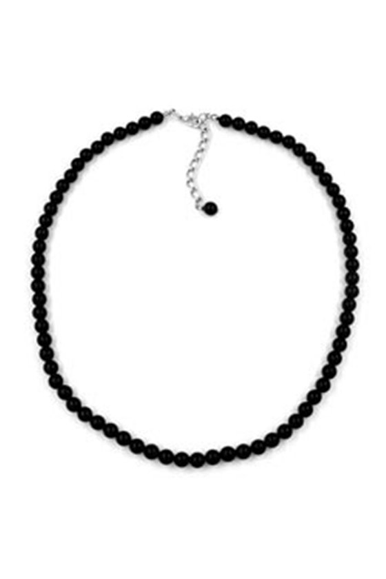 NECKLACE BEADS 6MM BLACK SHINY 40CM