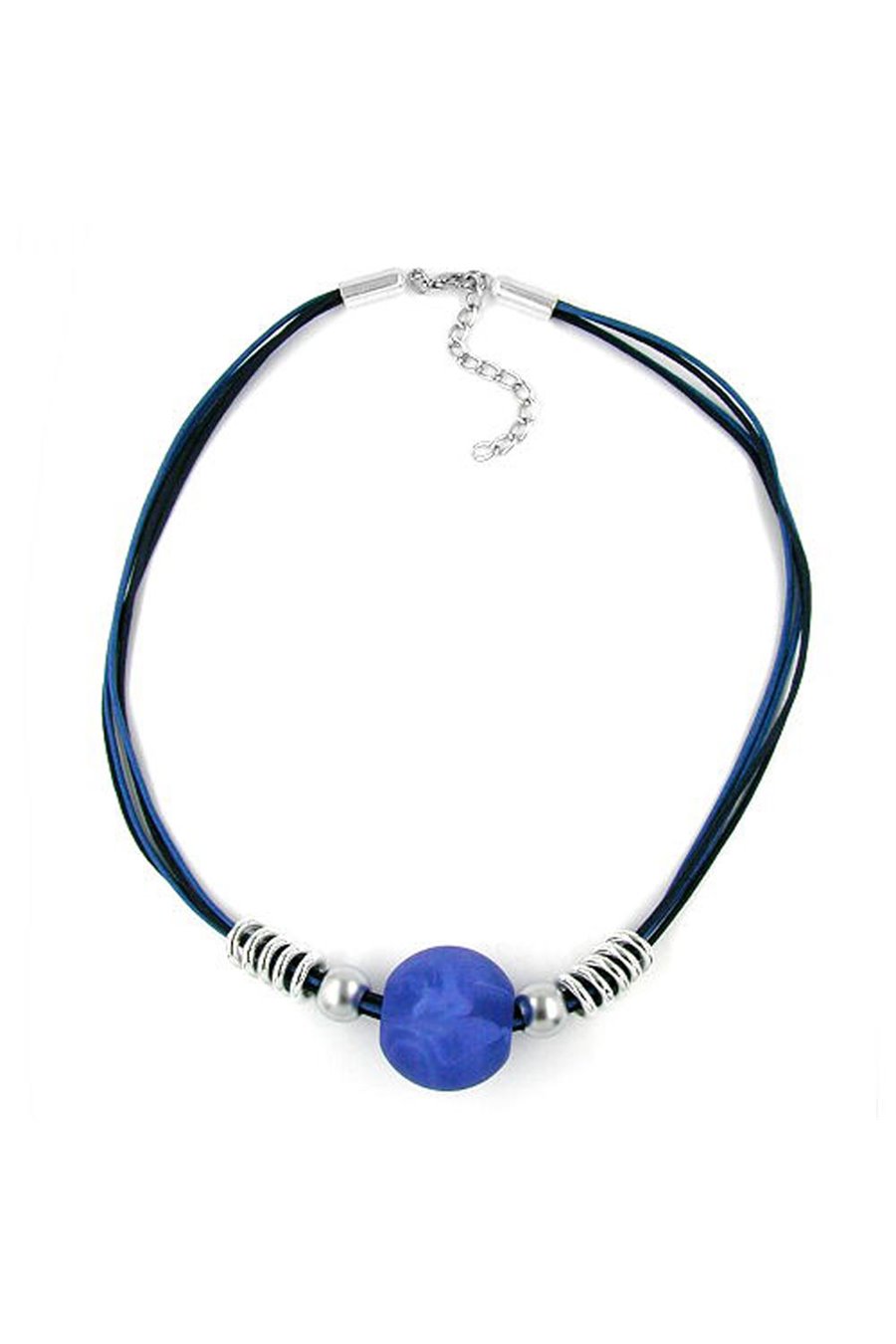 NECKLACE BEADS BLUE-MATTE & CHROME 50CM