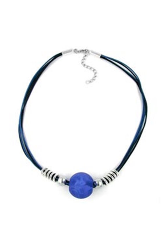 NECKLACE BEADS BLUE-MATTE & CHROME 50CM