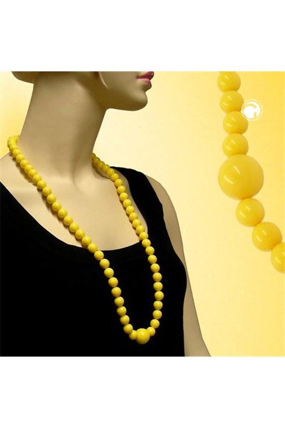 NECKLACE BEADS 12MM YELLOW SHINY 80CM
