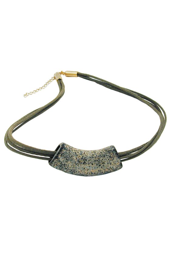 NECKLACE TUBE FLAT-YELLOW STONE OLIVE 50CM