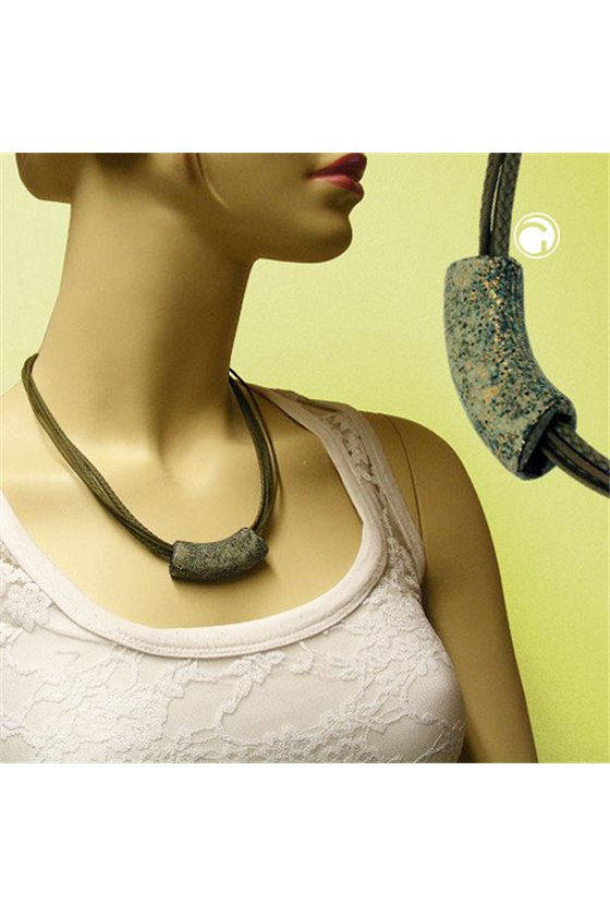 NECKLACE TUBE FLAT-YELLOW STONE OLIVE 50CM