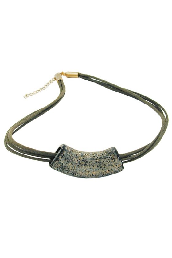 NECKLACE TUBE FLAT-YELLOW STONE OLIVE 50CM
