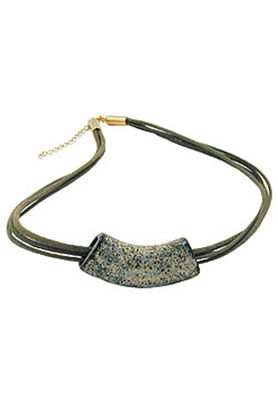 NECKLACE TUBE FLAT-YELLOW STONE OLIVE 50CM