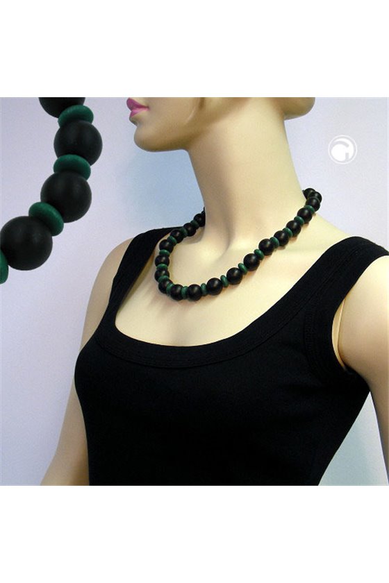 NECKLACE BEADS. BLACK AND GREEN WOODEN BEADS
