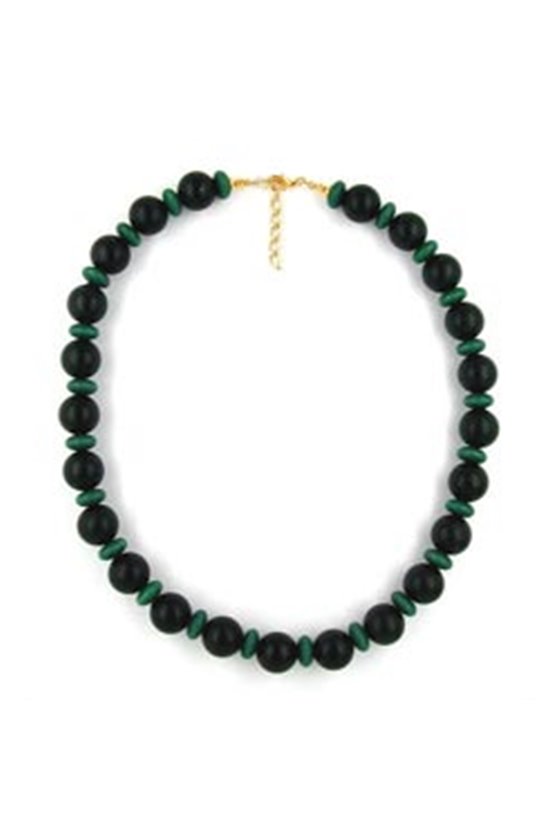NECKLACE BEADS. BLACK AND GREEN WOODEN BEADS